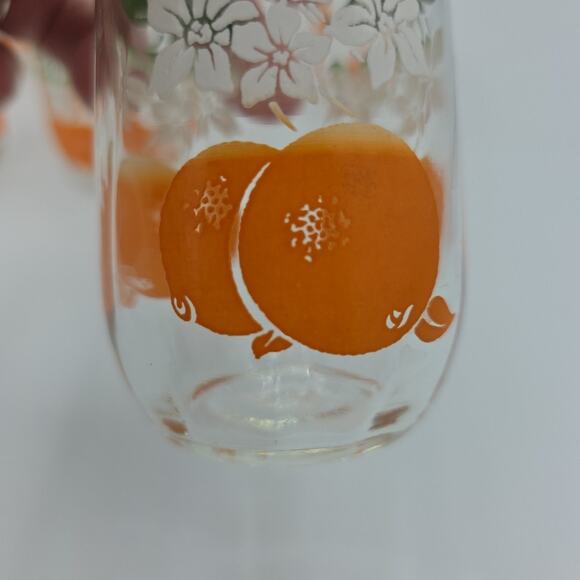 Set of 6 Vintage Anchor Hocking Small Orange Juice Glasses Oranges Leaves Floral - Picture 6 of 12